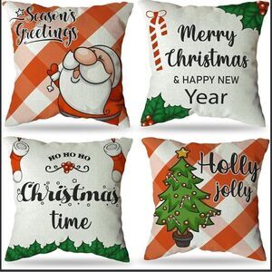 Christmas Pillow Covers 18x18 InchChristmas Tree Santa Claus Decorative Set Of 4